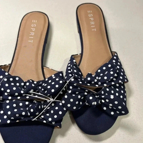 Esprit Sandals Size 10 Flats Navy with White Polka Dots - Picture 4 of 6